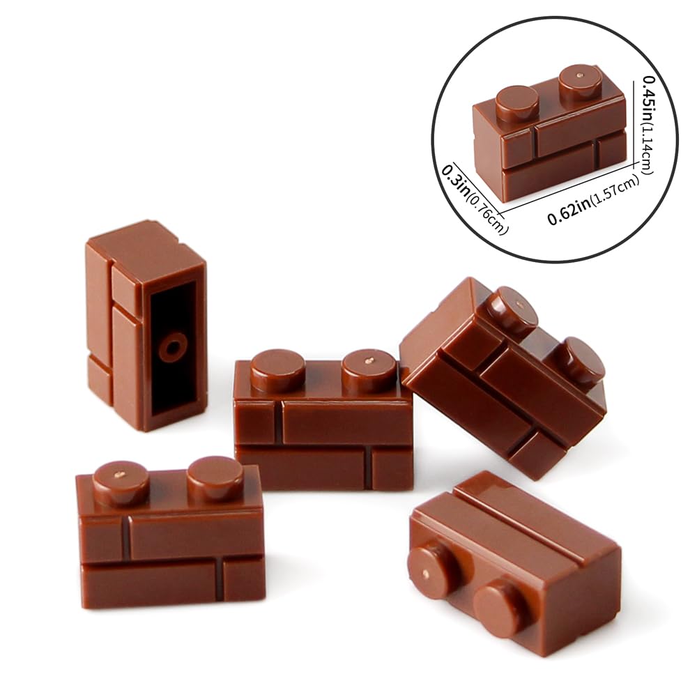 Feleph 360 Pieces 1X2 Masonry Profile Bricks Building Blocks For Wall Parts And Pieces Diverse Bulk Toy Set Compatible With Major Brands (Reddish Brown)