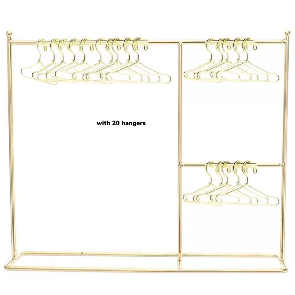 Eledoll 1:6 Dollhouse Furniture Clothes Hanger Clothing Rack Golden Metal Stand Wardrobe 1/6 With 20 Hangers For The 12'' Fashio