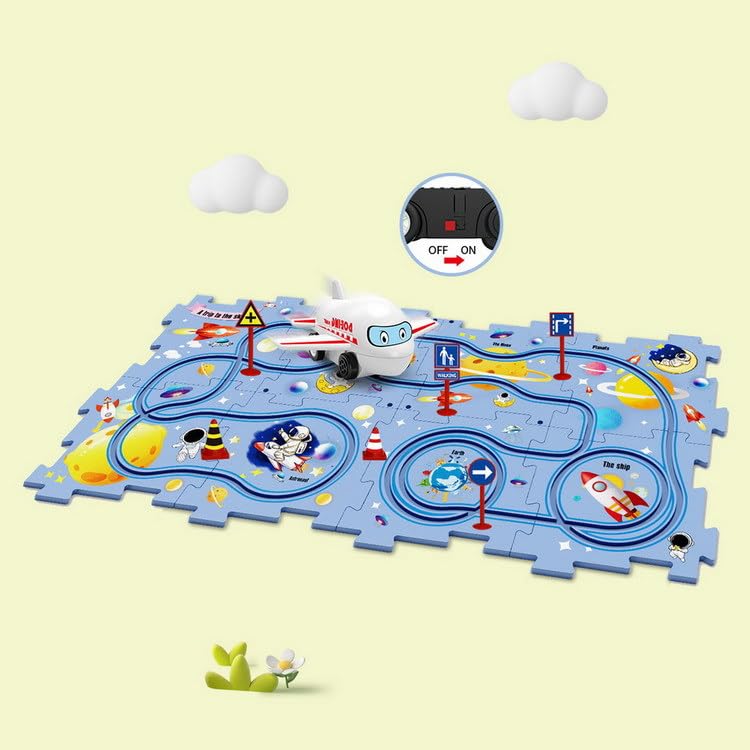 Powertrc Puzzle Track Car Playset, 25 Pcs Puzzle Racer Kids Car Track Set, Toys For Boys 3-5, Floor Puzzle Adventure Track Set, Car Set For Boys 3-5 Toddler Toy Gift (Space Theme)