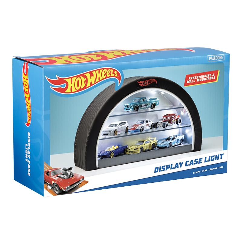Hot Wheels Display Case Light - Officially Licensed Mattel Merchandise, Light Up Case Holds 8 Cars, Wheel Shaped Wall Moutable O