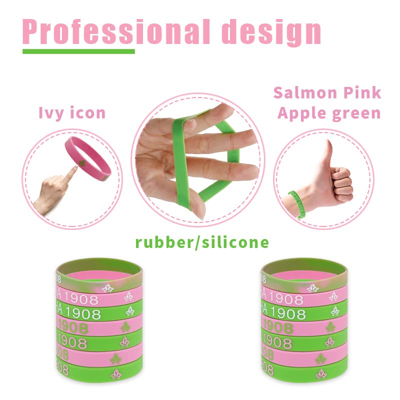 56 Pieces AKA Bracelet - AKA Sorority Gifts For Women - AKA Gadgets For Alpha Kappa Alpha - AKA Silicone Bracelet Charms Paraphe