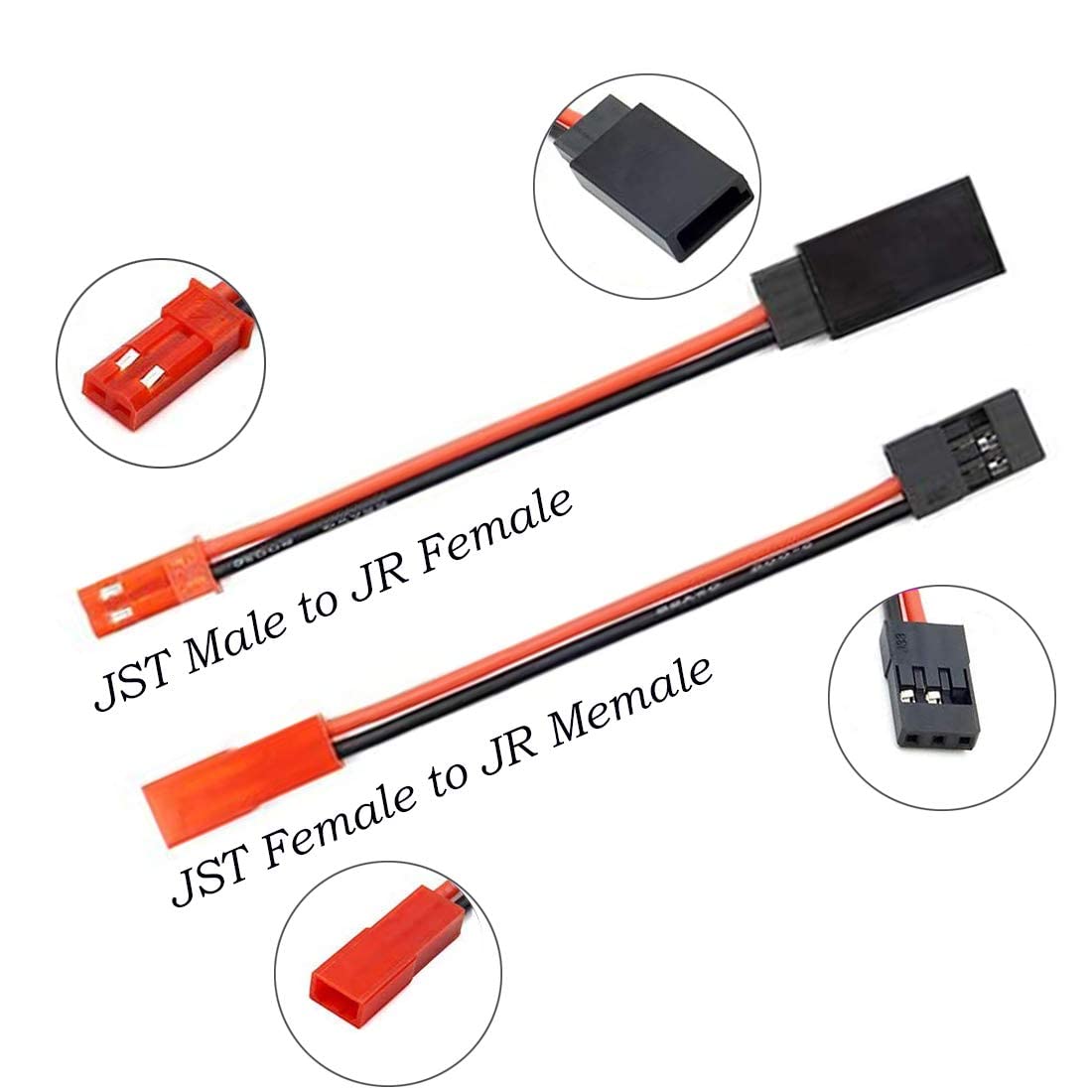 6PCS JST Plug Splitter JST Male Female Y Cable JST Y Parallel Adapter Harness JST to JR Adapter for Traxxas TRX-4 1/10 RC Car Cr