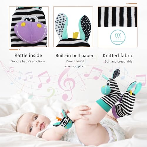 Wrist Rattle Foot Finder Sock for 0-36Months Baby Boys and Girls, Newborn Baby Soft Hand & Feet Rattle 0-3 Years, Arm Leg Babies