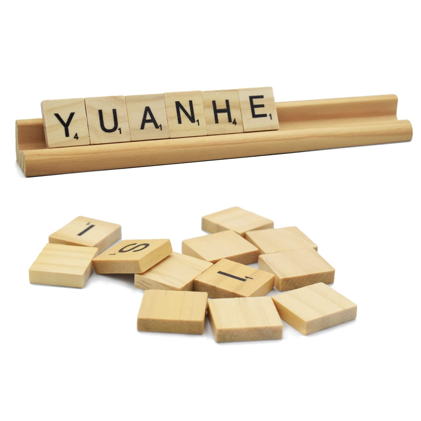 Yuanhe Scrabble Letter Tile Holders - Wooden Scrabble Rack Tray Set Of 8, For Crafts And Game Stands