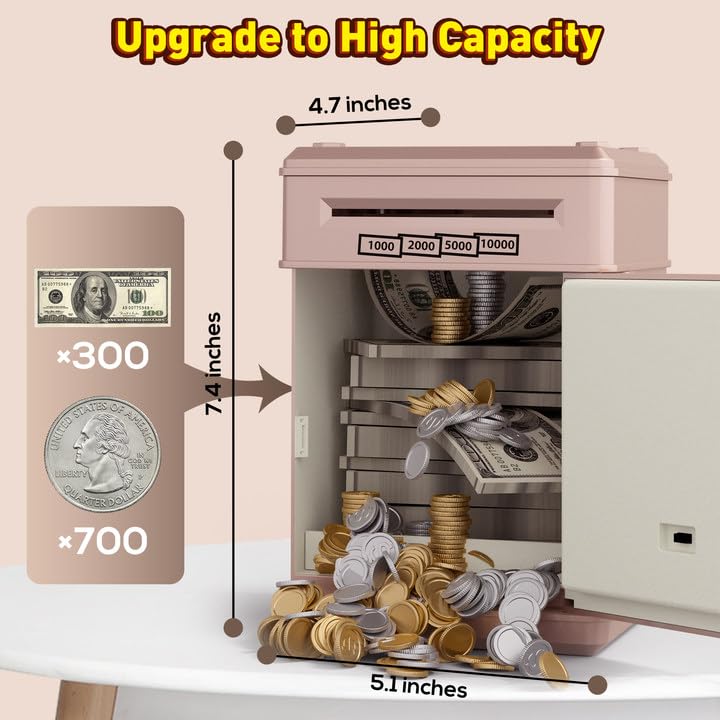 Juneu Piggy Bank For Kids,Electronic Money Bank Toys For Ages 5 6 7 8 9 10 11 12 13,Birthday Gifts For Girls And Boys(Rosegold)