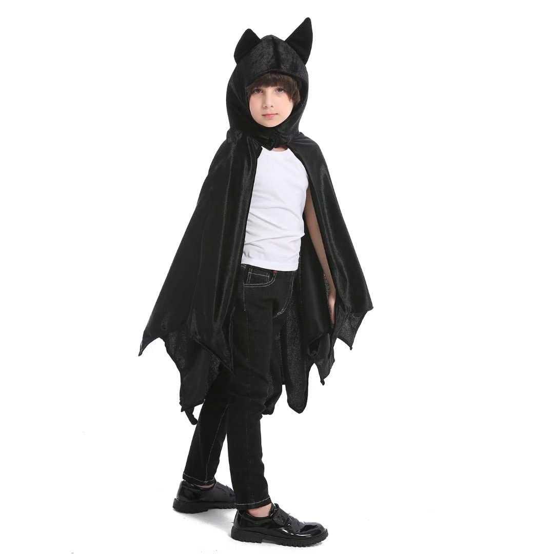 Superhero Dress Up Costumes Cosplay Bat Cape With Hat For Kids Boys Girls Halloween Superhero Theme Party Favors Color Black 6-9 Years Old