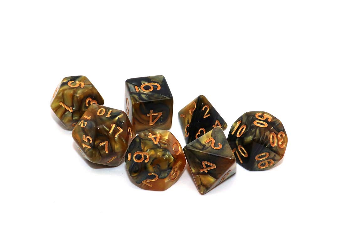 CREEBUY DND Polyhedral Dice for Dungeon and Dragons D&D RPG Role Playing Games Gold Black Dice with Dice Bag