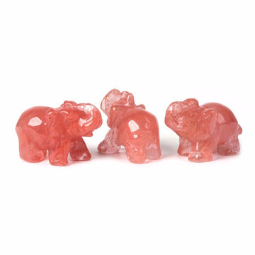 Justinstones Carved Smelted Cherry Quartz Elephant Healing Guardian Statue Figurine Crafts 2 Inch