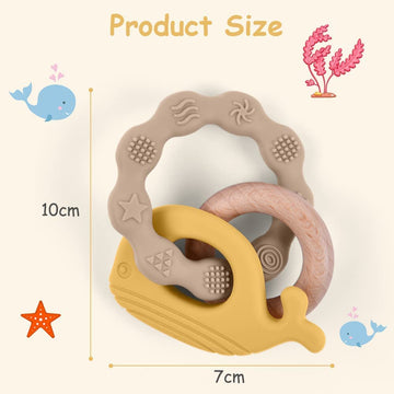 Vicloon Baby Teether Toys, Silicone & Natural Wood Teether Ring, Baby Teething Toys For Babies 0 Months+, Silicone Chewable Ring