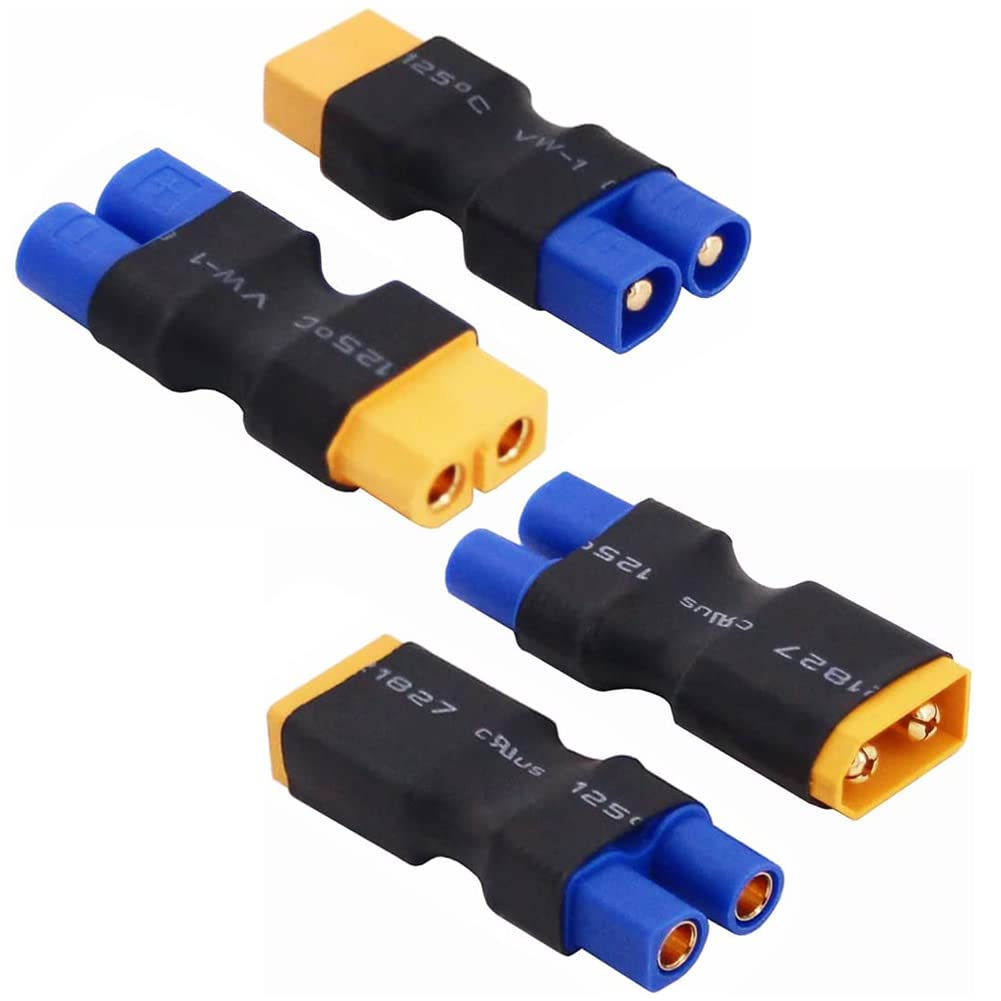 Yowoo 2 Pairs No Wires RC Connector XT60 XT-60 to EC3 Style Male Female Connector Adapter for RC FPV Drone Car Lipo NiMH Battery