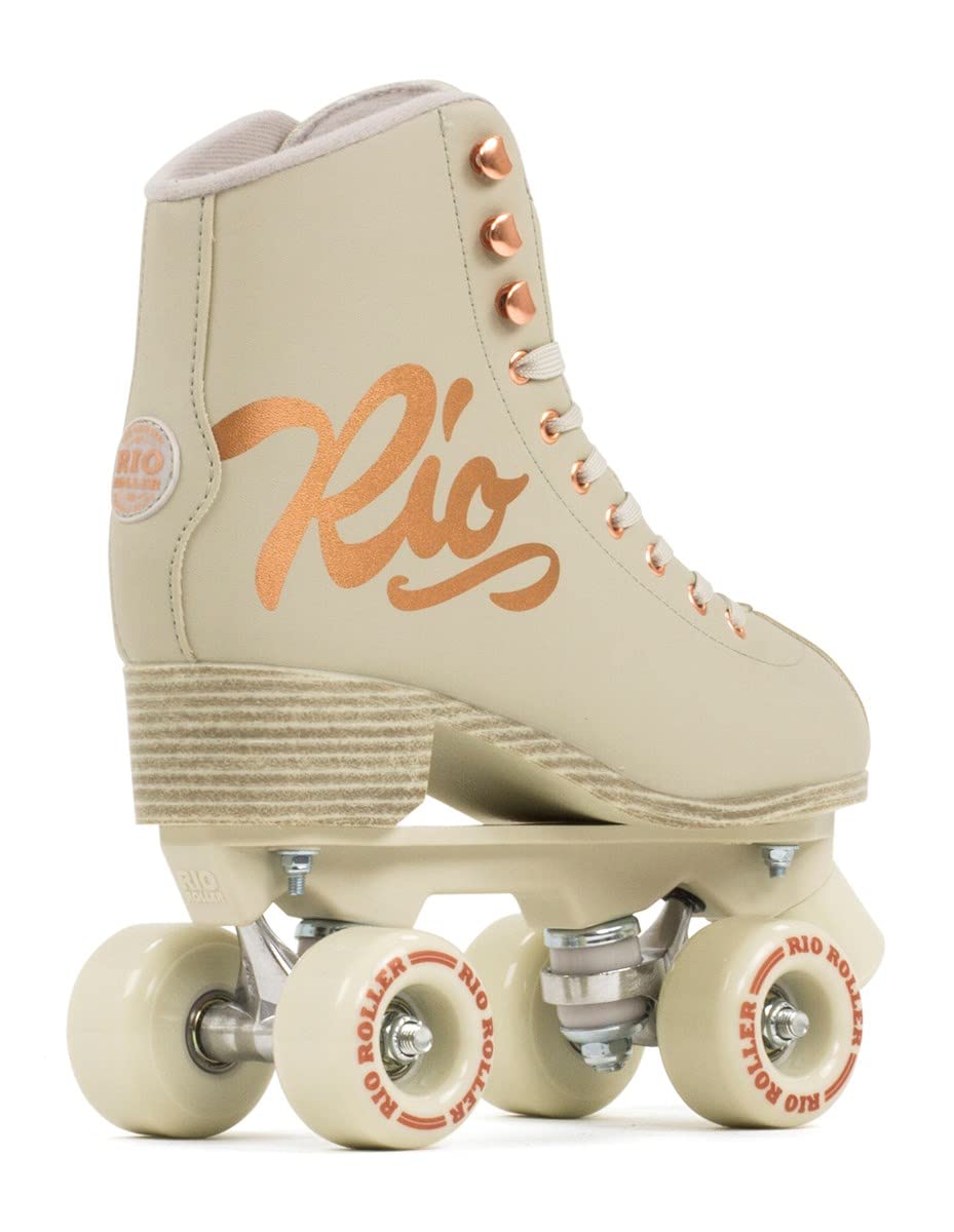Rio Roller Rose Roller Skates - Unisex Indoor/Outdoor Quad Roller Skates For Women And Men (Mens 7 / Ladies 8, Cream/Rose Gold)