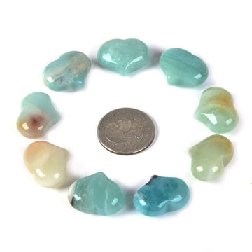 Justinstones Natural Amazonite Gemstone Healing Crystal 1 Inch Mini Puffy Heart Pocket Stone Iron Gift Box (Pack Of 10)