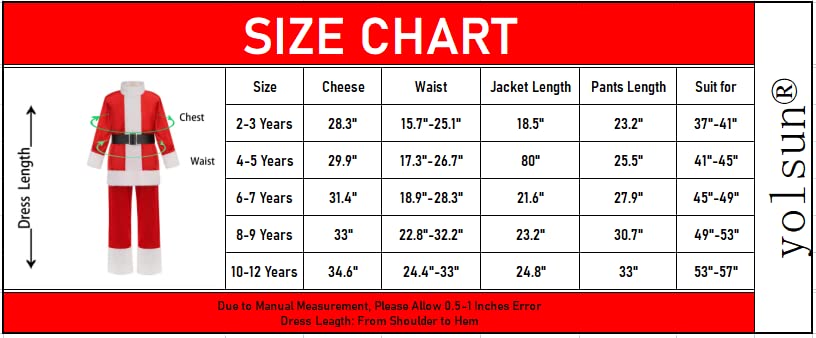Yolsun Deluxe Kids Santa Claus Costume Green Monster Christmas Costume For Boys Girls X-Mas Party Dress Up