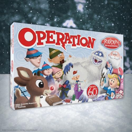Operation: Rudolph The Red Nosed Reindeer 60Th Anniversary Board Game, Classic Electronic Remove The Objects Or Get The Buzzer Game, Featuring Bumble The Abominable Snow Monster, Ages 6+, Players 1+