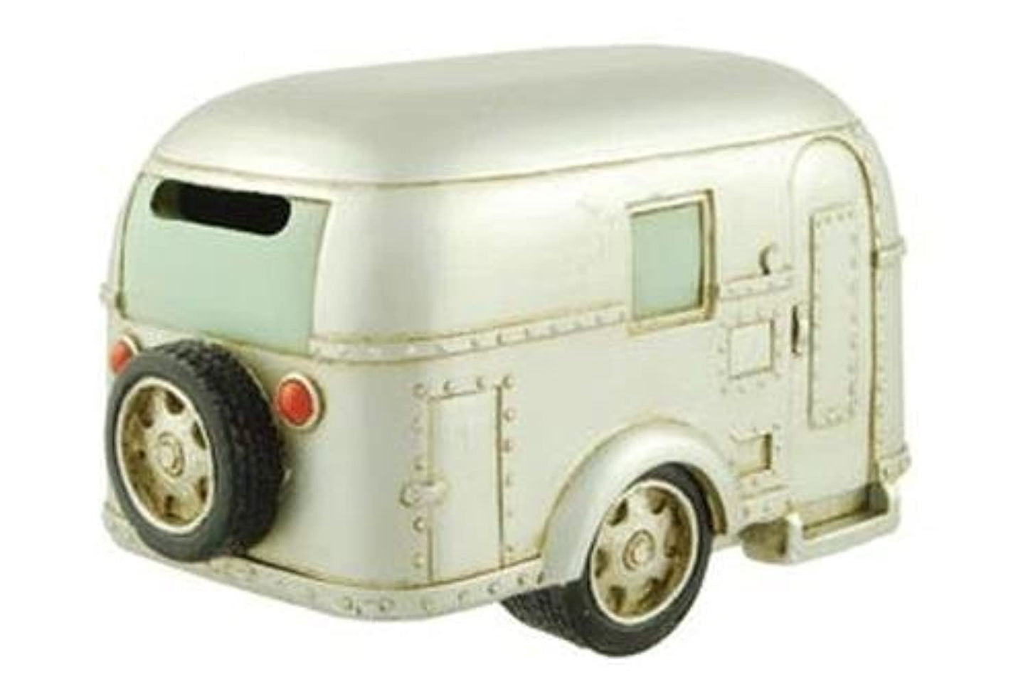 RV Collectibles Coin Bank, Silver Vintage Travel Trailer Camper, 6.5-inch