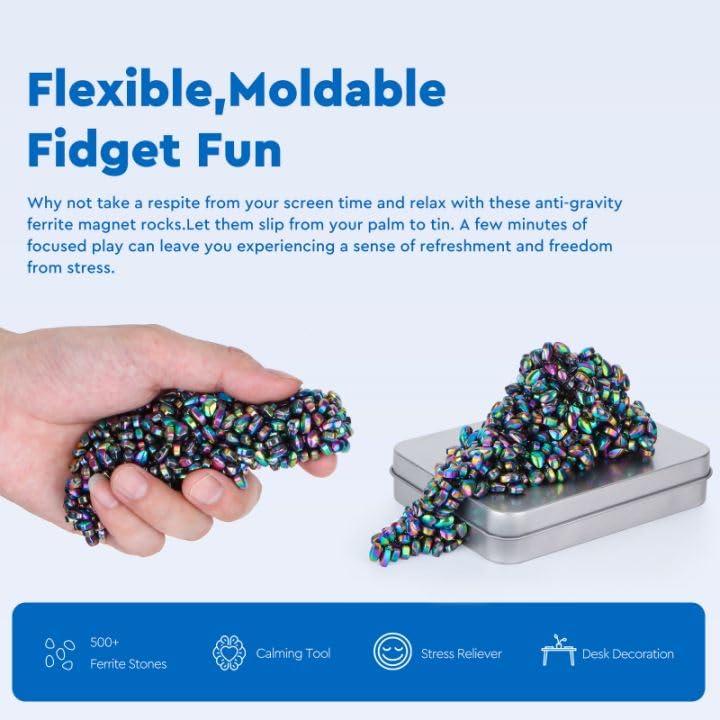 Dyrdm Ferrite Putty,Colorful Over 500 Weak Magnetic Ferrite Stones,Satisfying Magnet Rocks Desk Toys For Office And Fidget Toys