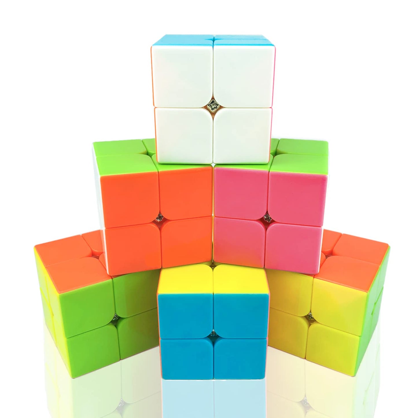 Speed Cube 2x2 Set of 6 Pack, Stickerless, Anti-POP Structure Speed Cubes, Party Toys Puzzle Cubes for Kids, All Ages, Suitable