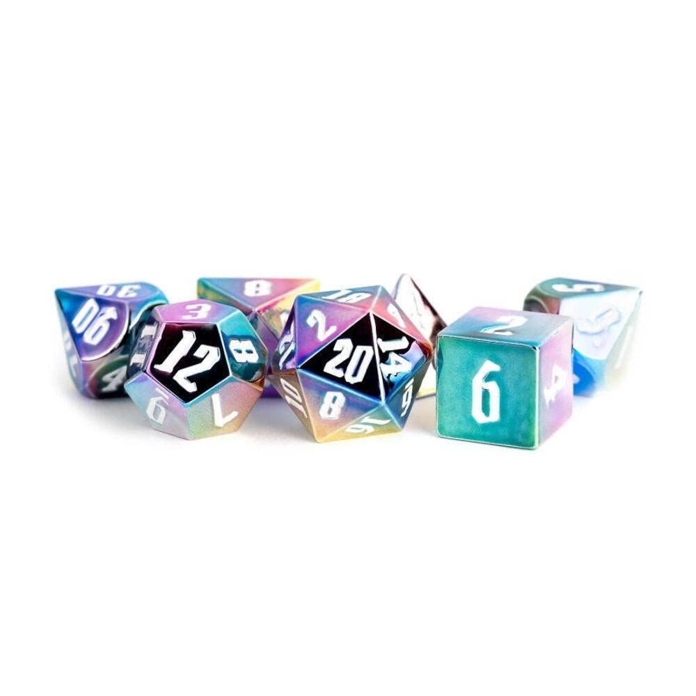 Fanroll By Metallic Dice Games 16Mm Aluminum Plated Acrylic Poly Dnd Dice Set: Rainbow Aegis W/White Numbers, Role Playing Game