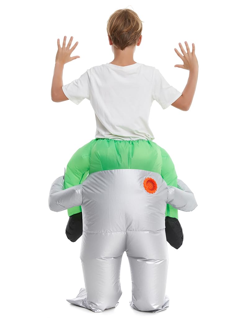 Hsctek Inflatable Alien Costume Kids Boys Girls, Blow Up Riding Alien Abduction Costume Child, Carrying Me Holding Man Halloween Costume Children, Silver