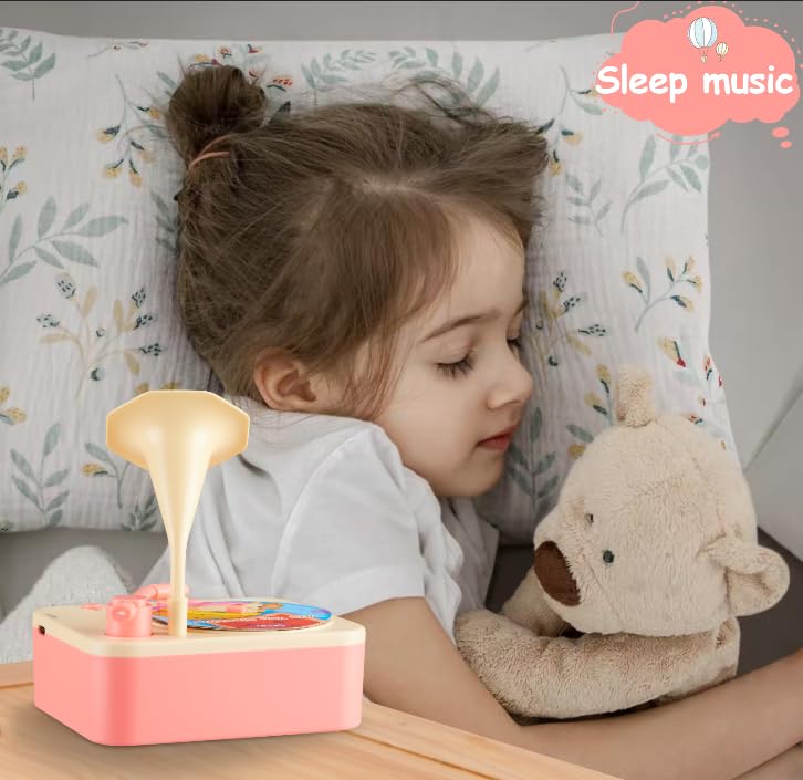 Kids Phonograph With 96 Cards,Children'S Storyteller Sleeping Music Box (Pink)