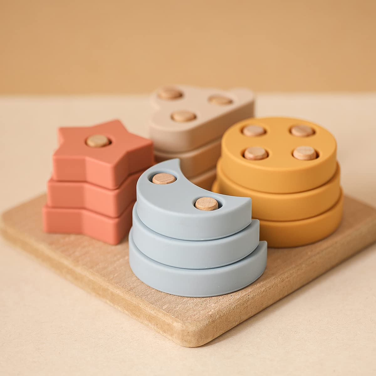 Youuys Stacking Montessori Toys For Toddler 1 2 3 Year Old, Shape Sorter Silicone Sorting And Stacking Toys - Preschool Fine Motor Skill Toy Sorter Puzzles Boys Girls Gifts 18+ Months Old (Square)