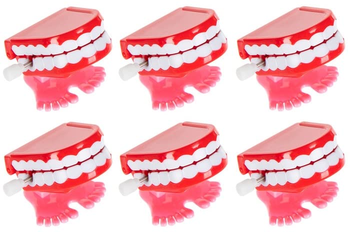 HAPPY DEALS Wind Up Chatter Teeth - 12 Pack, 1.75" Red Plastic Walking Toys, Model JT012