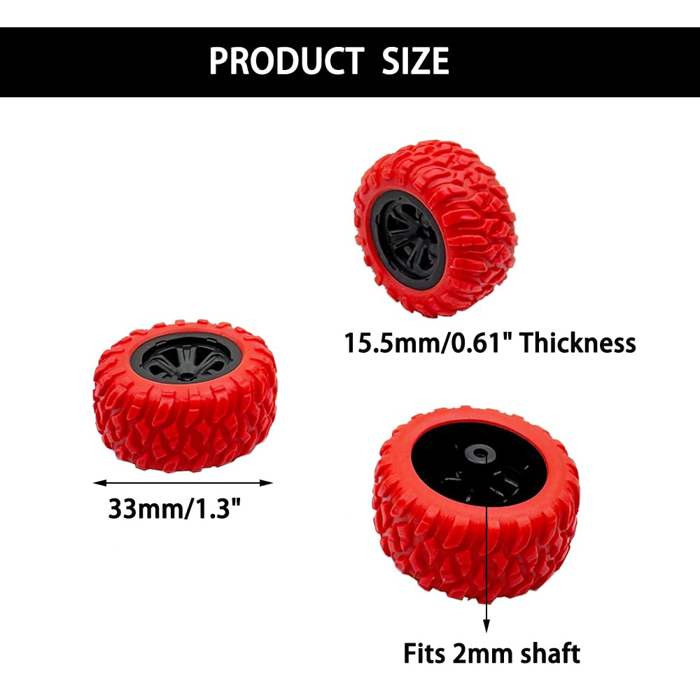 10PCS Toy Car Wheel 33mm RC Car Rubber Tire Wheel with 5PCS Shaft Round Rod Axles for RC Car Truck Robot DIY Model Toy Wheel Par
