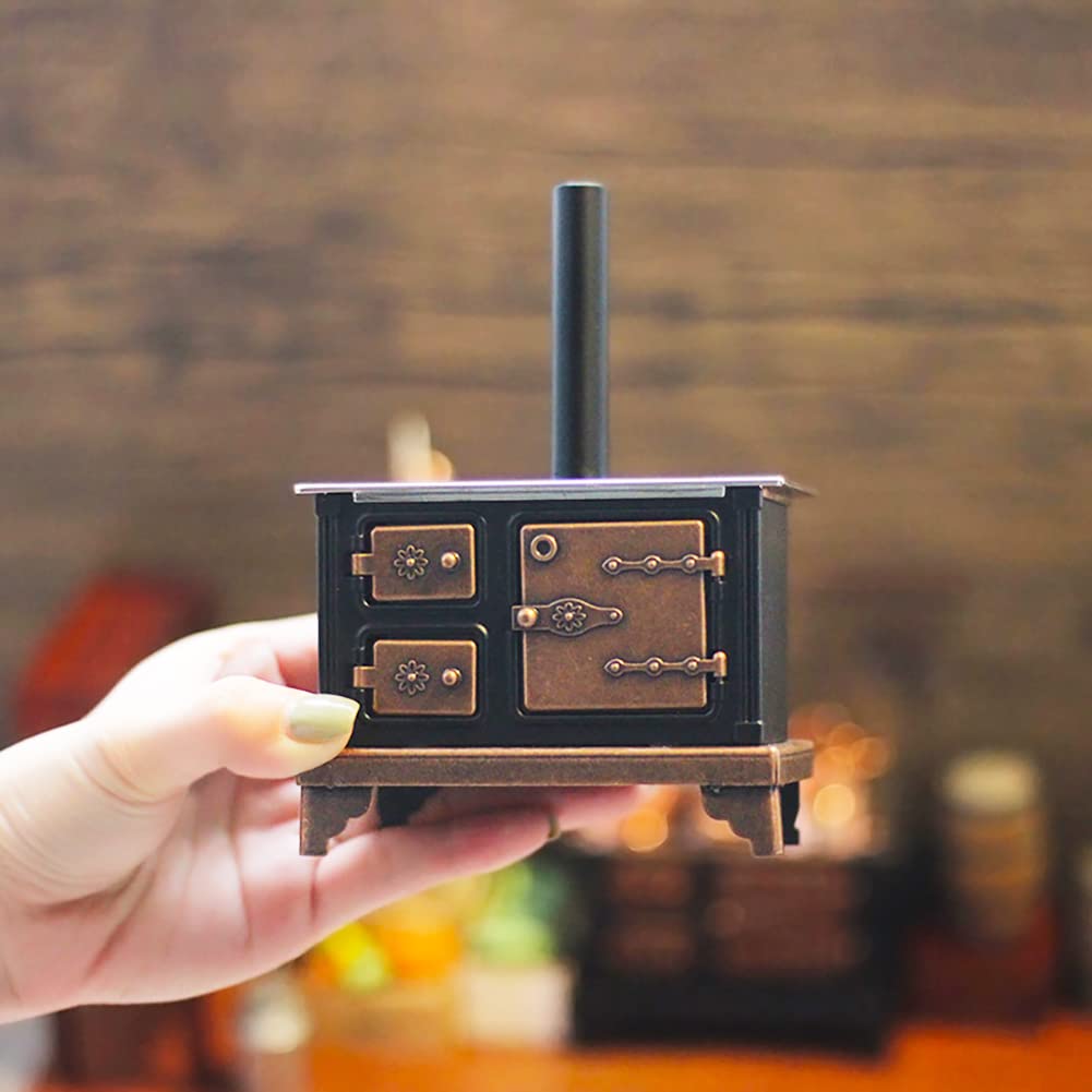 1/12 Miniature Furniture Cooking Stove Mini Retro Metal Stove With Miniature Wall Candle Holder Mini Pots Mini Spoon Shovel Cookware Tools For 1:12 Scale Kitchen Decoration