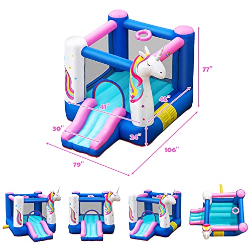 BOUNTECH Inflatable Bounce House, Kids Bouncy House with Slide, Jumping Area, Including 480W Blower, Oxford Carry Bag, Indoor Ca