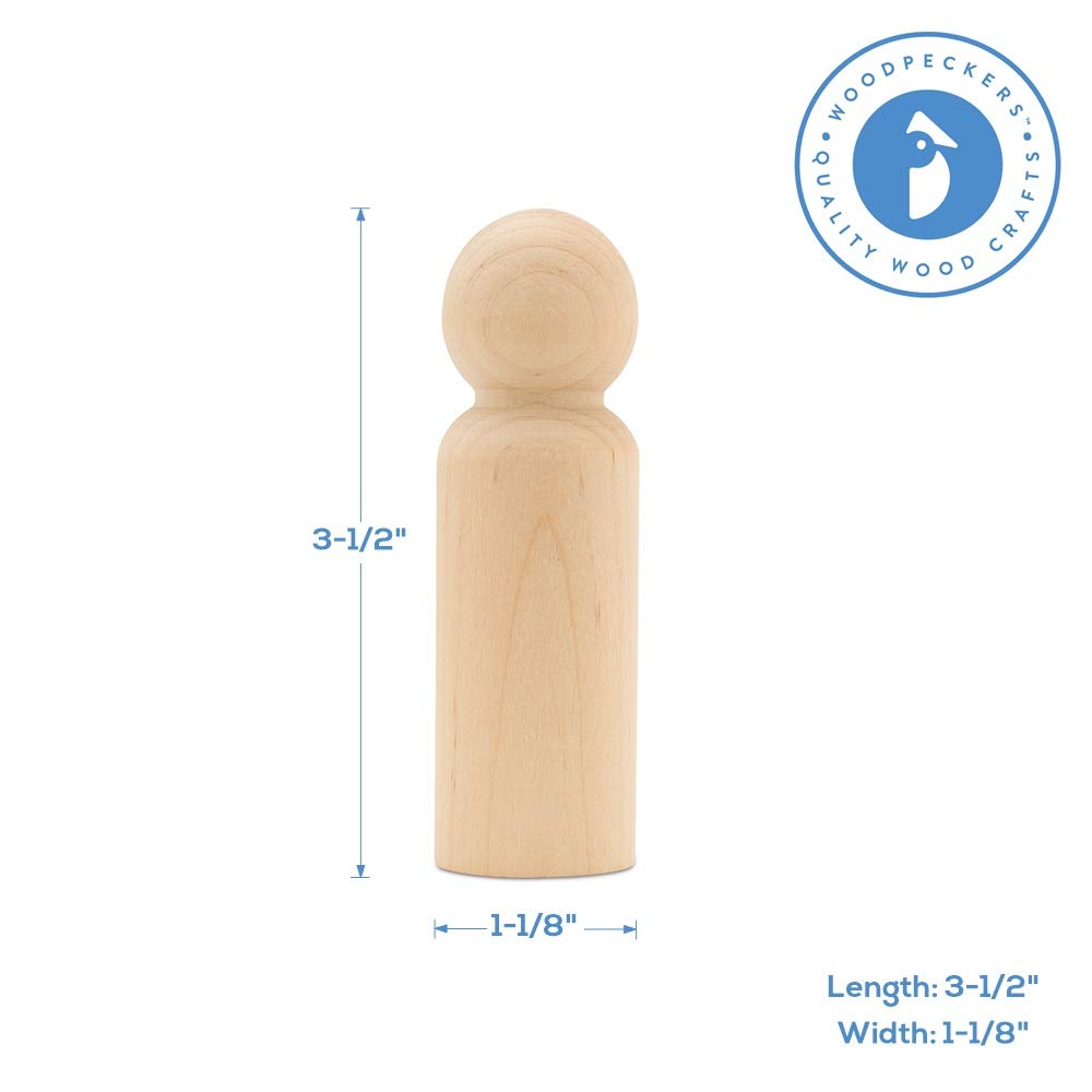 Large Wooden Peg Dolls 3-1/2 Inch, Pack Of 25 Unfinished Jumbo Dad Peg Doll Figures For Peg People Crafts