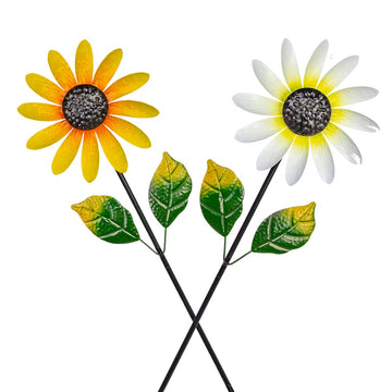 Venniy Metal 2Pack Garden Wind Spinners, Rust Resistant, Floral Design, Yellow And White, 9 X 29 Inches