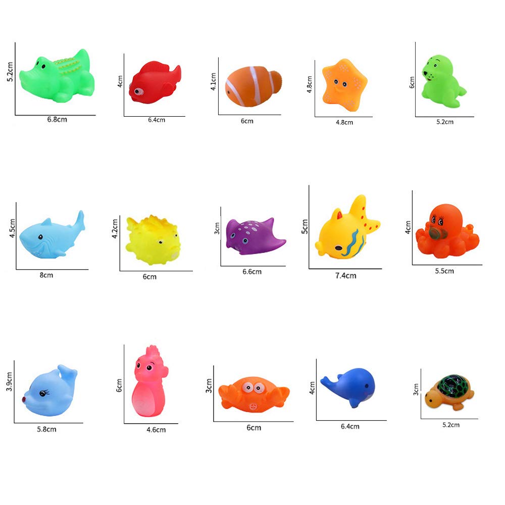 Umbworld Preschool Bath Toys Rubber Floating Squeaky Baby Wash Shower Toy For Toddlers Kids Party Decoration15 Pcs (Sea Animal)