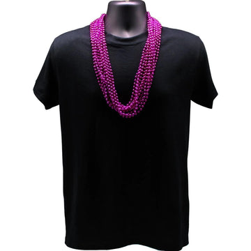 Unisex 33 inch 07mm Round Metallic Hot Pink Mardi Gras Beads - 6 Dozen (72 Necklaces)