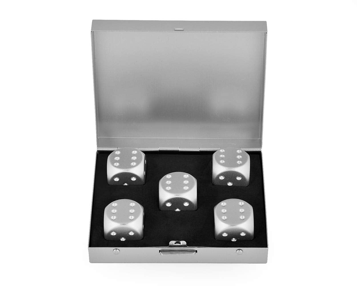 DS. DISTINCTIVE STYLE Aluminum Alloy Dice 5 Pieces 16mm Portable Metal Dices with Square Case 6 Sided Dice for Drinking Party Ga