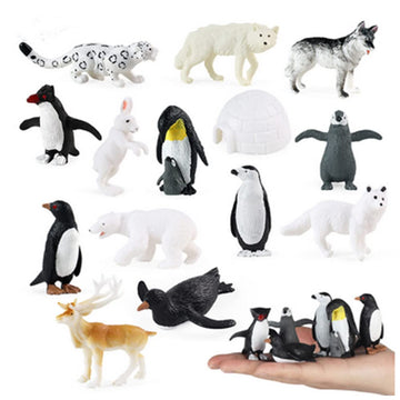 Oukeyi 14Pcs Realistic Polar Animals Figurines Toy Mini Arctic Animals Toys Set 1-2 Inch Plastic Arctic Tundra Deer Toy Animal Small White Bear Arctic Fox Kids Diorama Birthday Gift