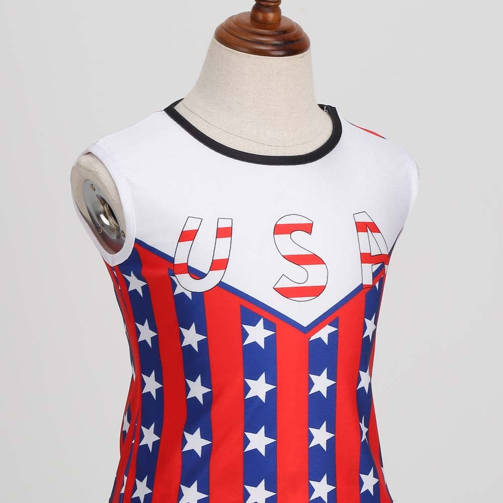 Lmyove Cheerleader Costume For Girls, July 4Th Cheerleading Outfit For Kids With Pom Pom, Child Halloween Costume Dress Uniform, Usa Star, 6-7T