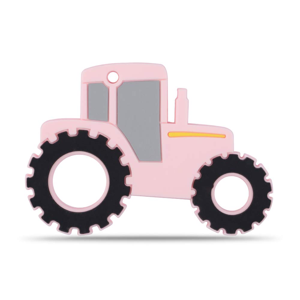 Amazingm Car Series Baby Teething Toys,Food Grade Silicone Chew Teether For 3 Months+ Infant Boy And Girl,Toddler Sensory Chewing Teether,Bpa Free. (Tractor, Pink)