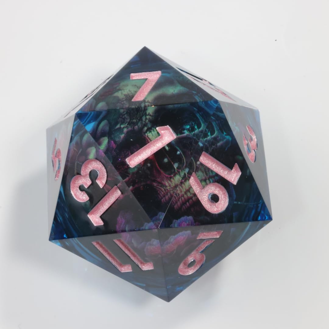 Mini Planet Chonk 50mm D20 DND Liquid Core Polyhedral TTRPG Handmade Dice with Gift Box Aqua E17 LED Flower Skull