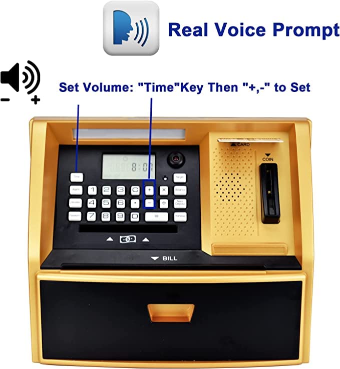 LIKE Talking ATM Savings Bank, Digital Piggy Bank, ATM Money Coins Machine for Kids Birthday Gift (Golden/Black)