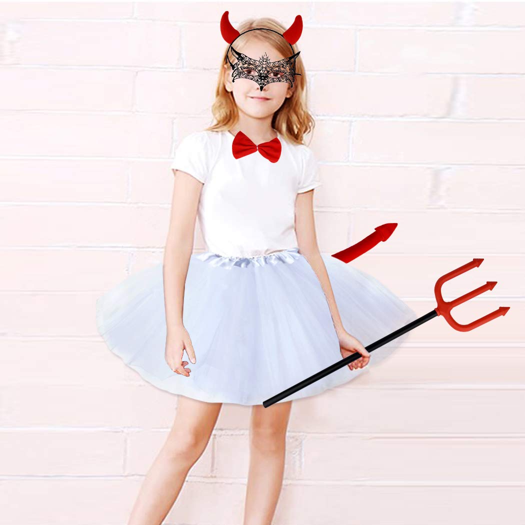 Jmkcoz Halloween Devil Costume Set Devil Horn Headband Red Devil Tail Bowtie Devil Red Pitchfork Demon Cosplay Hair Hoop Accessories For Carnival Themed Party Prop Costume Decoration