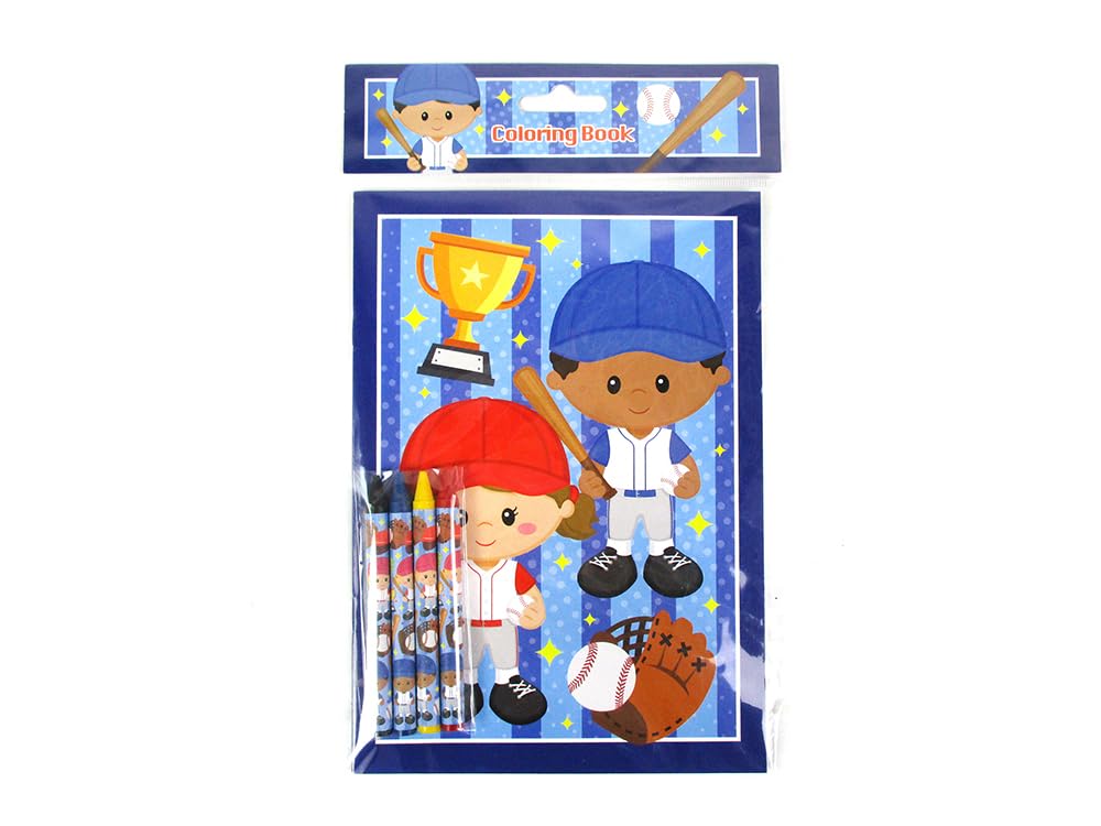 TINYMILLS Baseball Coloring Book Set with 12 Coloring Books and 48 Crayons Baseball Birthday Party Supplies Favor Bag Filler Tea