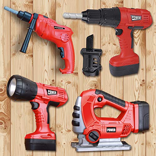 Joyin 4-In-1 Realistic Construction Tool Toy Electric Tool Playset Construction Pretend Play Stem Tool Toy Kit With Working Func
