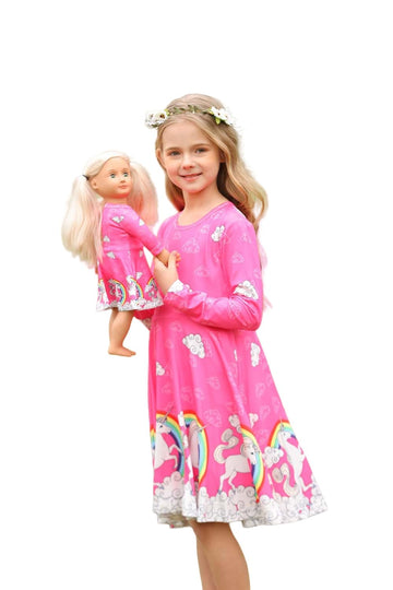 Bow Dream Cute Girl Dress And Matching American Girl Doll Clothes Accessories For Girls Dresses Size 140
