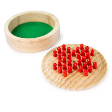 Bigjigs Toys Mini Solitaire Game - 32 Piece Wooden Travel Game, Multicoloured Pegs, Ideal for Kids & Stocking Fillers