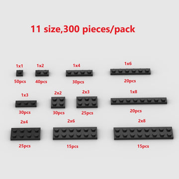 300 Piece Black Building Plate Bulk Assortment Pack, Black Small Base Plate Accessories For Building With 12 Size, Compatible Wi