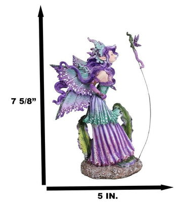 Ebros Amy Brown Pixie Gossip Enchanted Elf Fairy Fae Damsel With Indigo Purple Nymph Dragonfly Statue 7.5' Tall Fantasy Mythical Faery Garden Magic Collectible Figurine Fairies Pixies Nymphs Decor