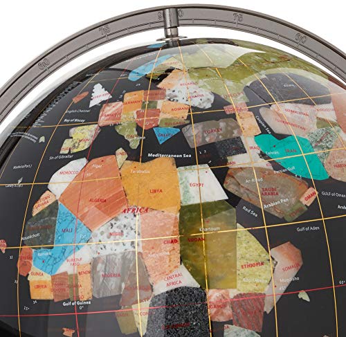 Unique Art 36-Inch By 13-Inch Floor Standing Black Onyx Ocean Gemstone World Globe With Silver 4-Leg Stand