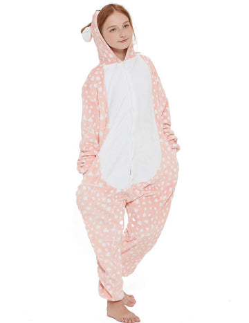 Casabaco Kid Reindeer Onesie Pajamas Deer Christmas Halloween Costume Boy Girl Animal Onepiece (Pink, 140)