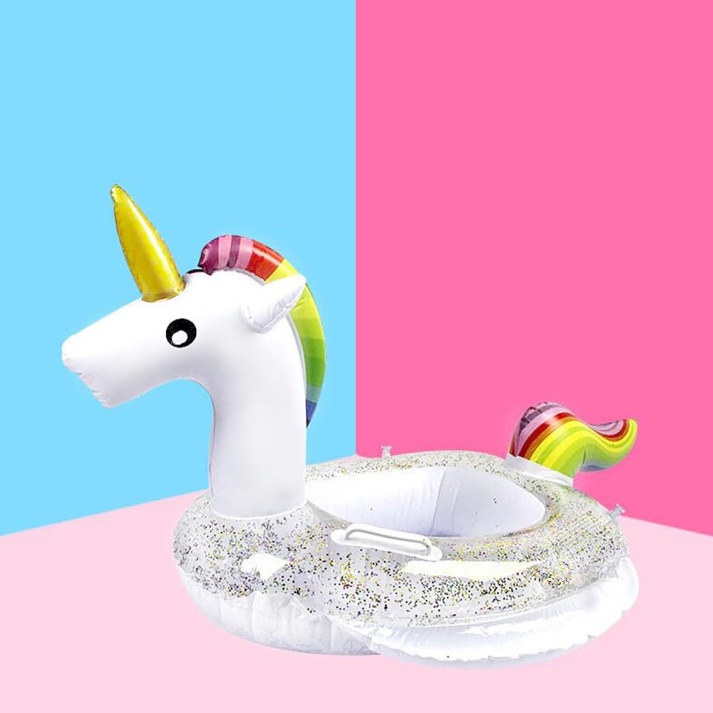 New Baby Swimming Pool Floats For Toddler Kids 0-8 Years Under 44Lb, Inflatable Swim Ring Water Raft With Seat And Handle For Summer Beach Outdoor Children Infant Bath Toys (White Unicorn)