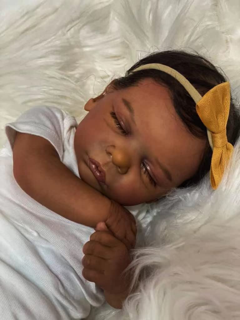 Tfjs Reborn Baby Dolls - Black Girl, 19 Inch Realistic Newborn, African American, Dark Skin Silicone